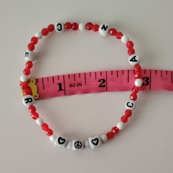 Cancer Red and White Beaded Bracelet - Picture 4 of 5
